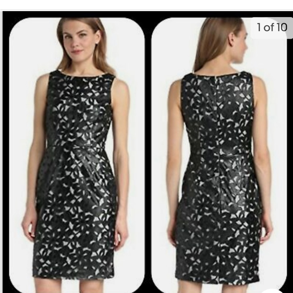 Calvin Klein Faux leather pacer cut floral sheer dress